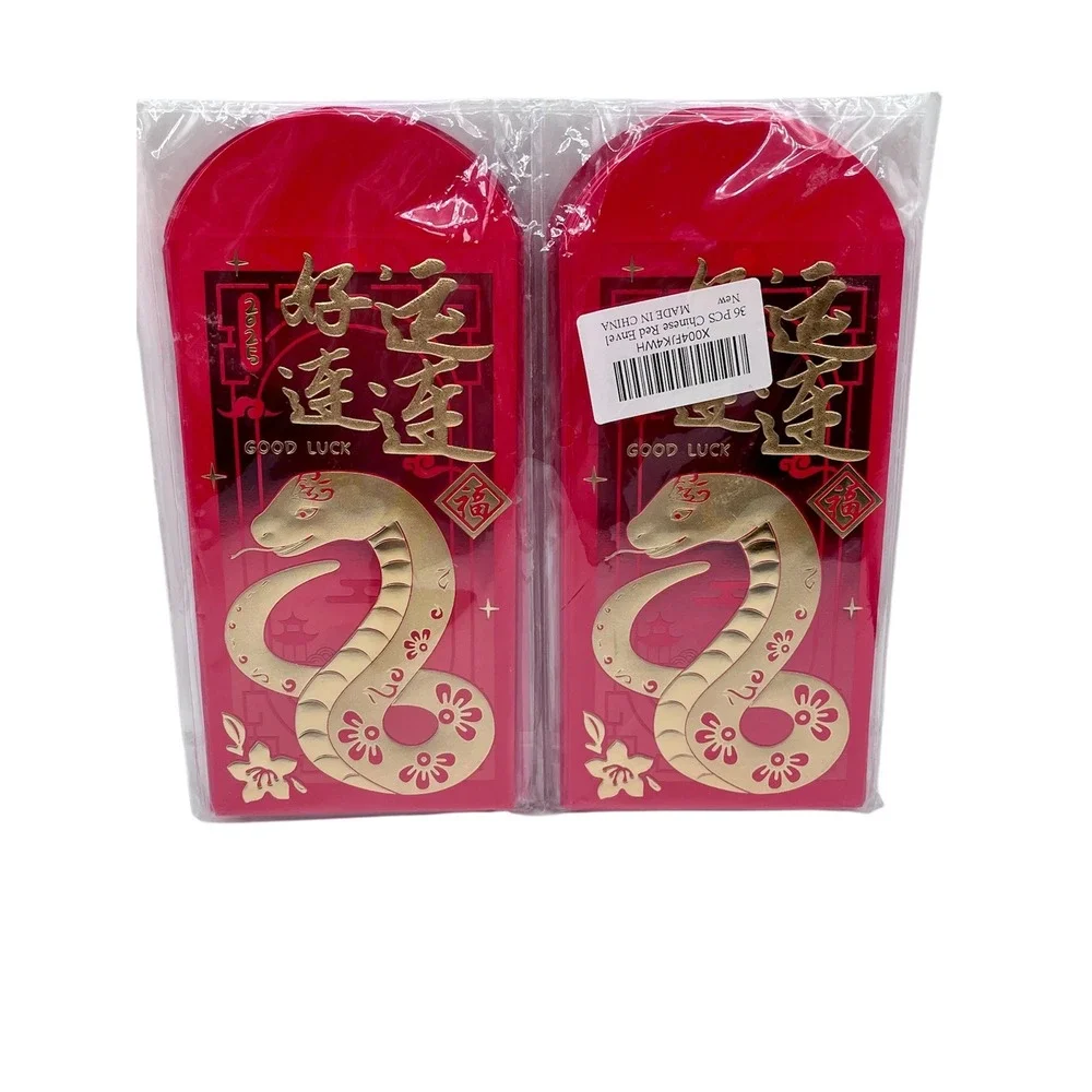 Chinese Good Luck Red Gold Treat Envelopes Party Chinese New Year 36 piece Snake